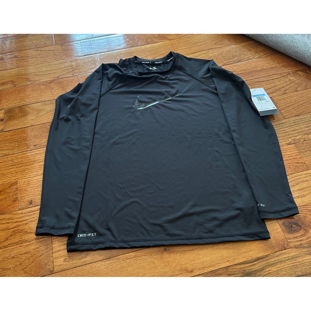 Nike Swim Dri-FIT Long Sleeve Rash Guard Black UPF 40+ NESSA421-001 Mens Medium